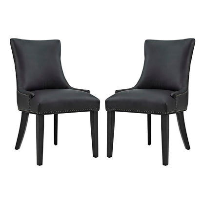 Marquis faux leather dining chairs set of 2 by Modway, black with nailhead trim and curved backs on Tampa Home & Garden Store