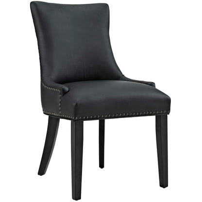 Marquis faux leather dining chair black with nailhead trim, high back, dark wood legs on Tampa Home & Garden Store