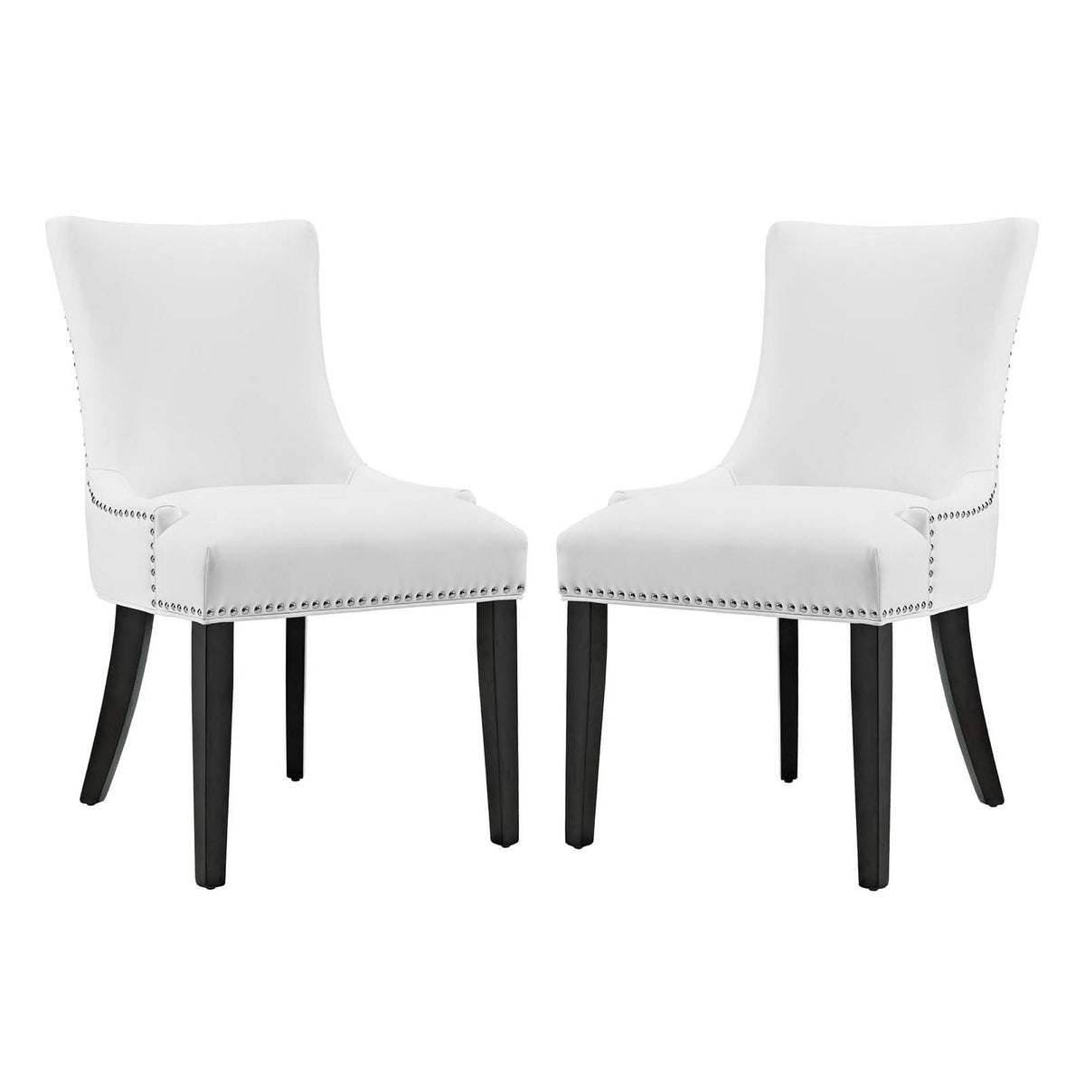 Marquis Faux Leather Dining Chairs set of 2 in white with nailhead trim and dark wood legs HouseOfZazla on Tampa Home & Garden Store