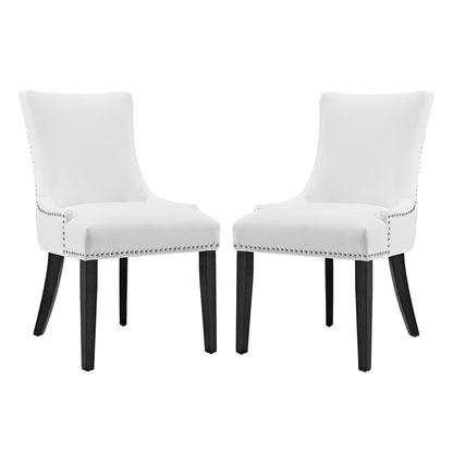 Marquis Faux Leather Dining Chairs set of 2 in white with nailhead trim and dark wood legs HouseOfZazla on Tampa Home & Garden Store
