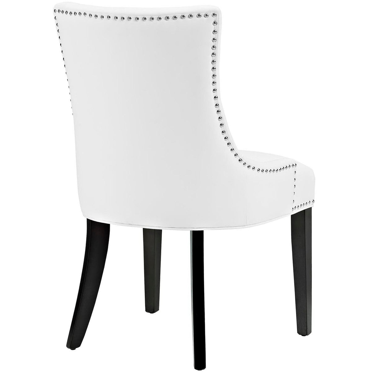 Marquis faux leather dining chair white with silver nailhead trim and dark wood legs on Tampa Home & Garden Store