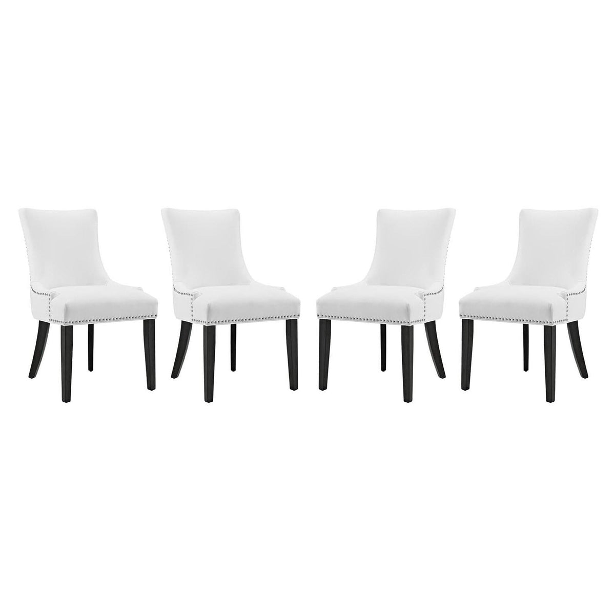Marquis Faux Leather Dining Chair set of 4, white upholstery with nailhead trim and black legs on Tampa Home & Garden Store