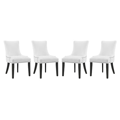 Marquis Faux Leather Dining Chair set of 4, white upholstery with nailhead trim and black legs on Tampa Home & Garden Store