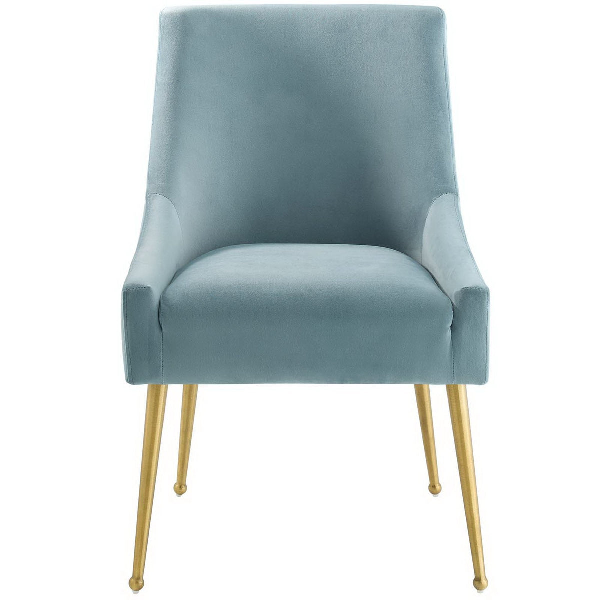 Discern Upholstered Velvet Dining Chair in blue-gray with light wood legs on Tampa Home & Garden Store