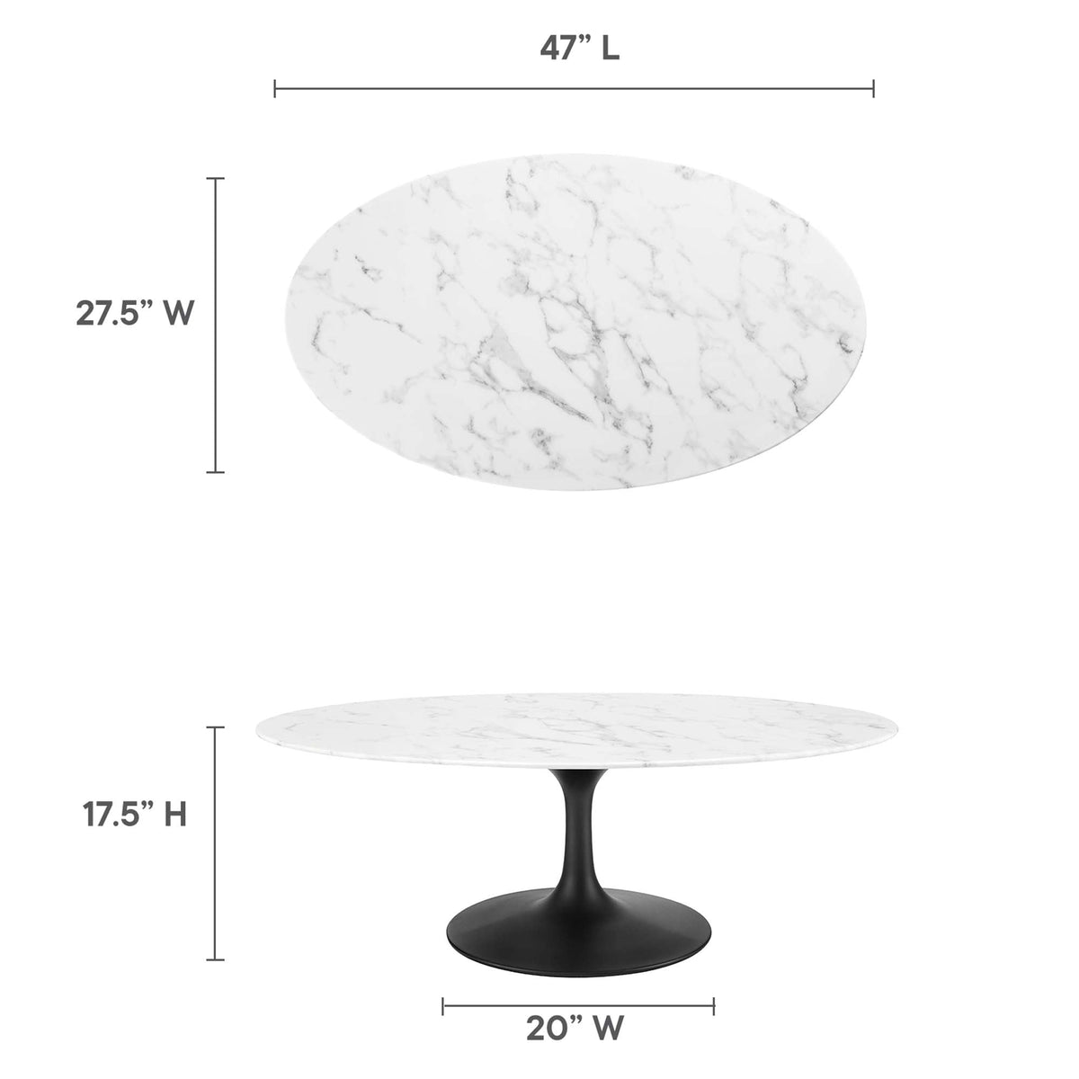 Lippa 48-inch oval faux marble coffee table by Modway with black pedestal base on Tampa Home & Garden Store