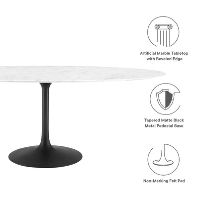 Lippa Oval Faux Marble Dining Table by Modway with tapered matte black pedestal base on Tampa Home & Garden Store