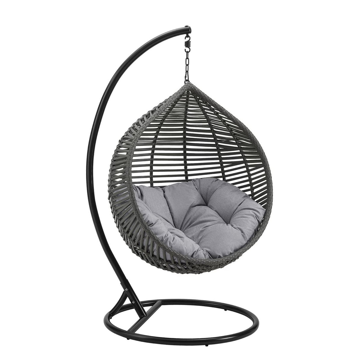 Garner Teardrop outdoor patio swing chair by Modway with gray cushion, dark wicker and arc stand on Tampa Home & Garden Store