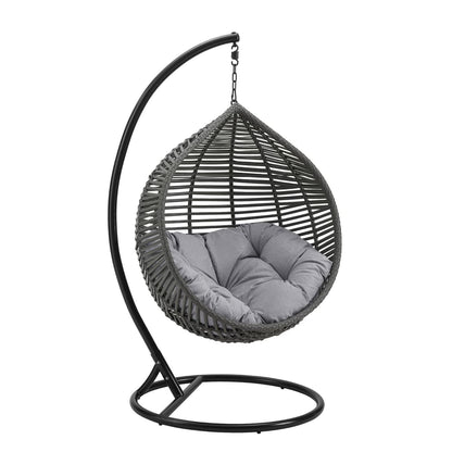 Garner Teardrop outdoor patio swing chair by Modway with gray cushion, dark wicker and arc stand on Tampa Home & Garden Store