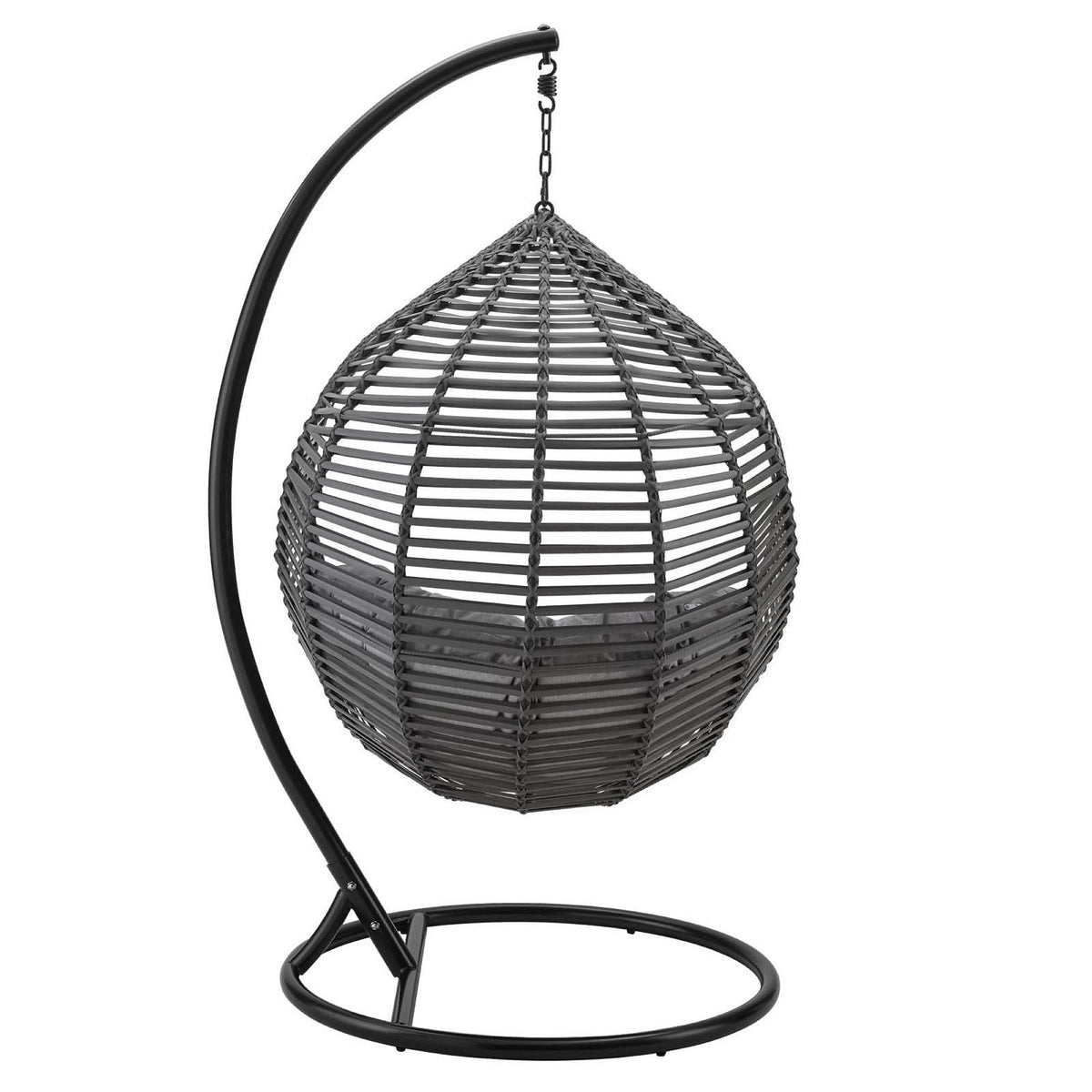 Modway Garner Teardrop Outdoor Swing Chair in dark gray woven rattan on black metal stand on Tampa Home & Garden Store