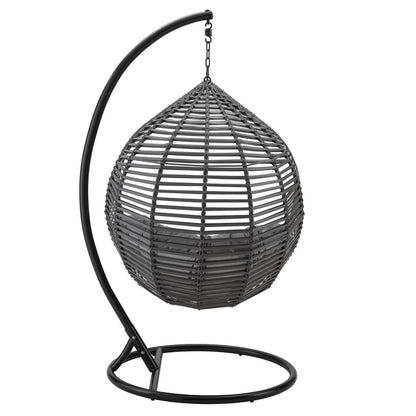 Modway Garner Teardrop Outdoor Swing Chair in dark gray woven rattan on black metal stand on Tampa Home & Garden Store