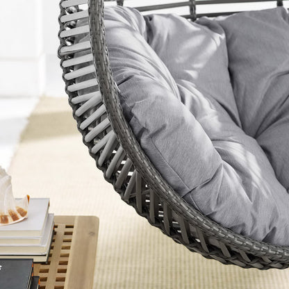 Garner Teardrop Outdoor Patio Swing Chair with gray wicker cushions daybed-style lounge on Tampa Home & Garden Store