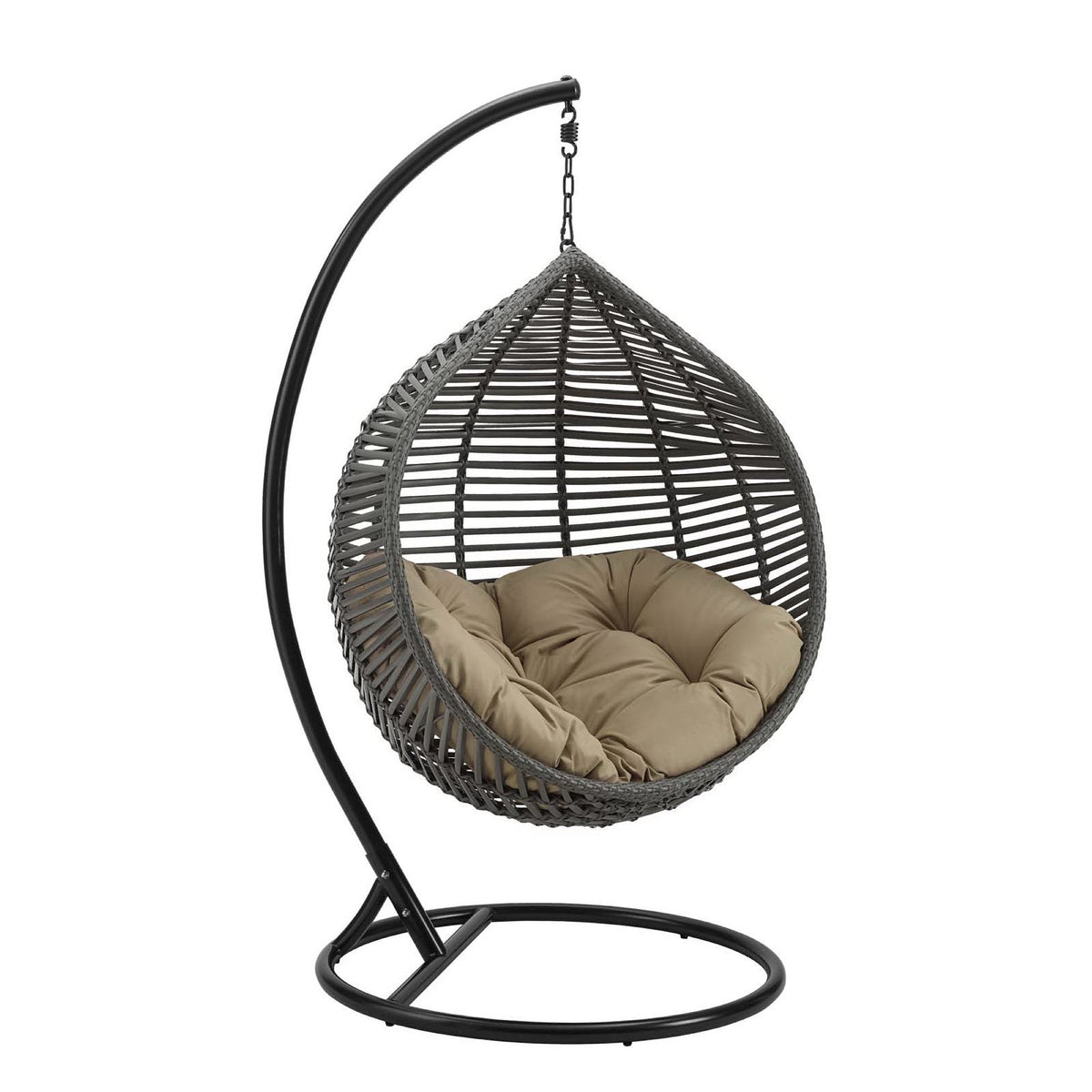 Garner teardrop patio swing chair, wicker teardrop lounge on black frame with cushion on Tampa Home & Garden Store