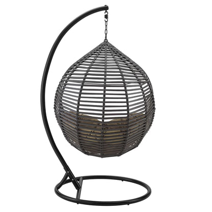 Garner teardrop patio swing chair by Modway in charcoal-gray woven wicker on black metal frame on Tampa Home & Garden Store
