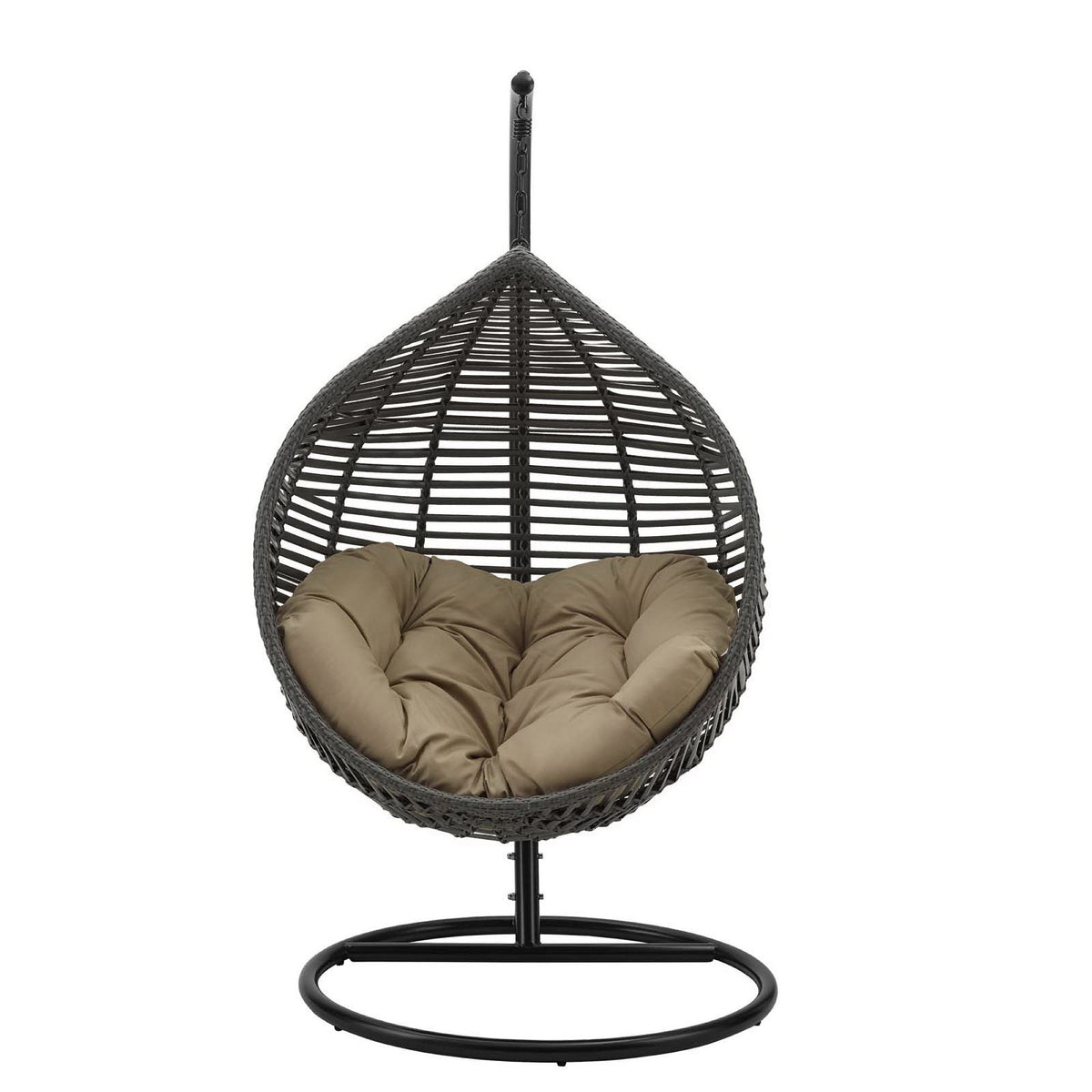 Garner teardrop patio swing chair by Modway with beige cushion in wicker on round stand on Tampa Home & Garden Store