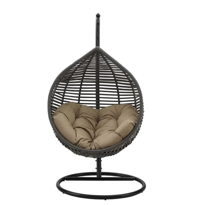 Garner teardrop patio swing chair by Modway with beige cushion in wicker on round stand on Tampa Home & Garden Store