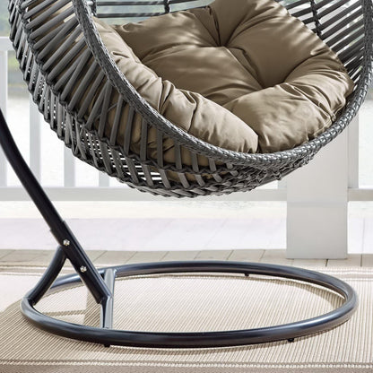 Garner Teardrop Outdoor Patio Swing Chair by Modway, gray wicker frame with beige cushions on Tampa Home & Garden Store