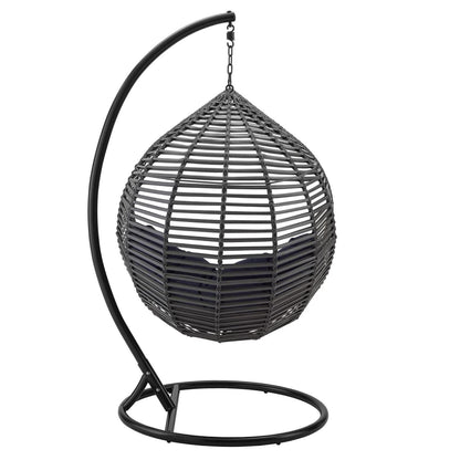 Garner teardrop outdoor patio swing chair by Modway, black woven wicker on circular metal stand on Tampa Home & Garden Store
