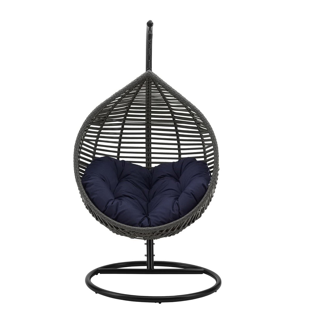 Garner Teardrop Outdoor Patio Swing Chair by Modway, dark wicker with navy cushion on stand on Tampa Home & Garden Store