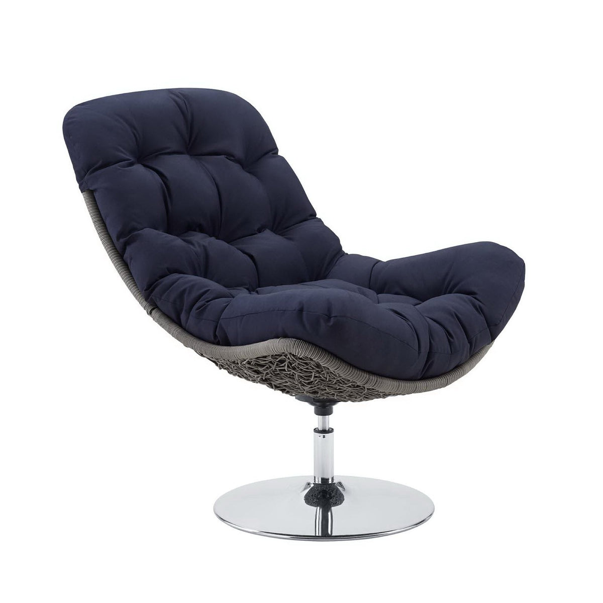 Brighton Wicker Rattan swivel lounge chair with navy cushions on Tampa Home & Garden Store