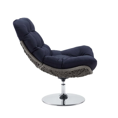 Brighton wicker rattan swivel chair navy cushions chrome base on Tampa Home & Garden Store
