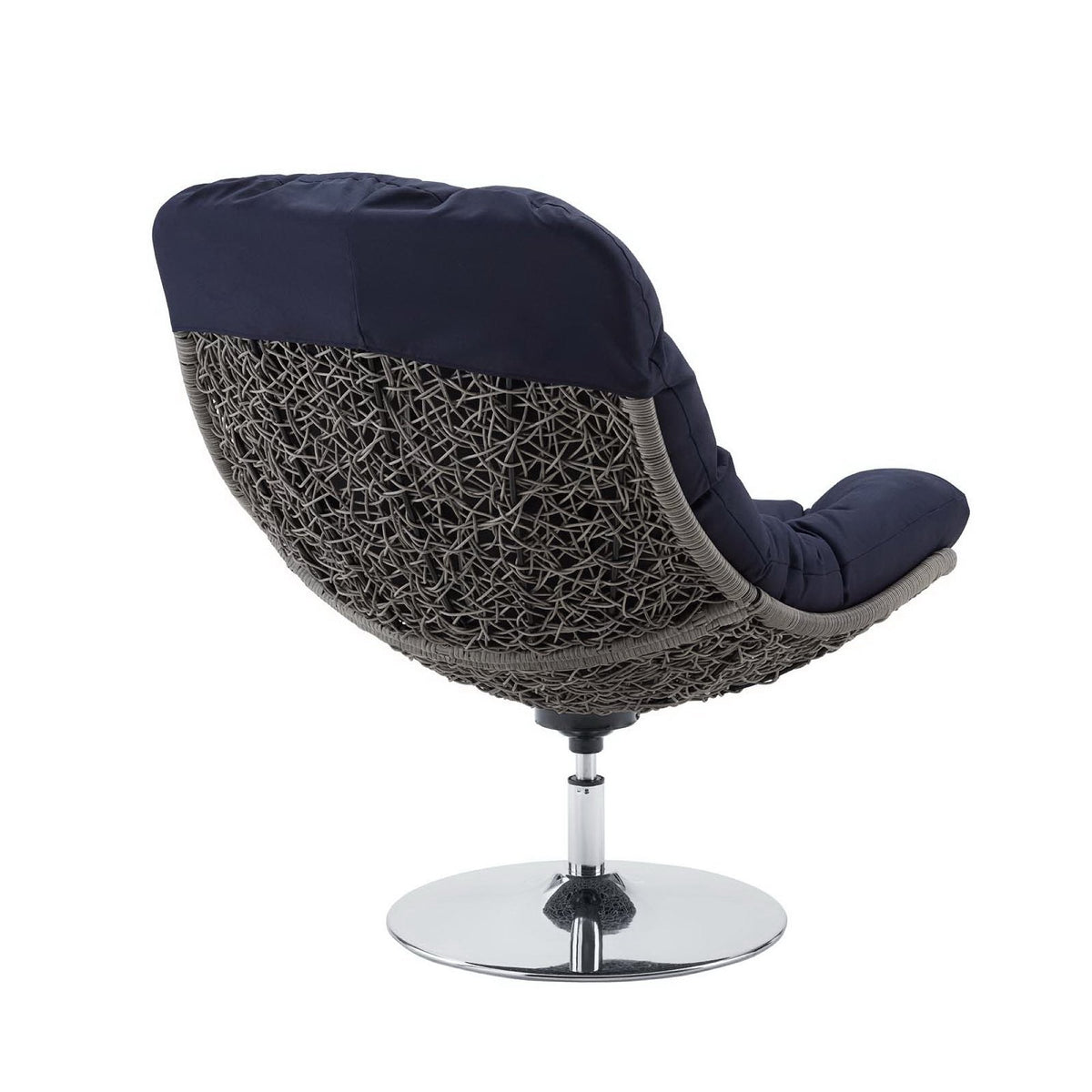 Brighton wicker rattan outdoor swivel lounge chair with navy cushions and woven frame on Tampa Home & Garden Store