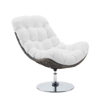 Brighton Wicker Rattan Swivel Lounge Chair by Modway with white cushions on Tampa Home & Garden Store