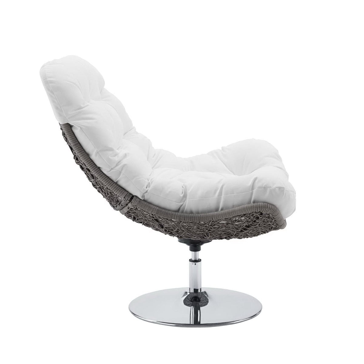 Brighton Wicker Rattan Outdoor Patio Swivel Lounge Chair with white cushions dark brown wicker on Tampa Home & Garden Store