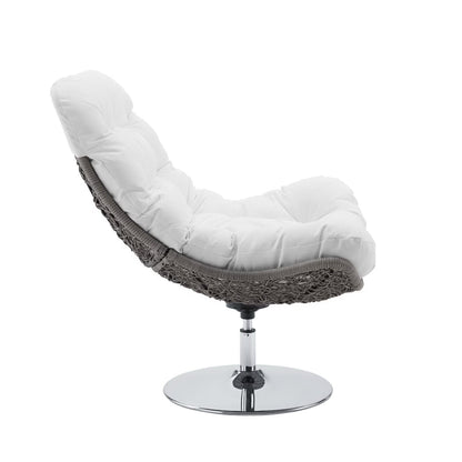 Brighton Wicker Rattan Outdoor Patio Swivel Lounge Chair with white cushions dark brown wicker on Tampa Home & Garden Store