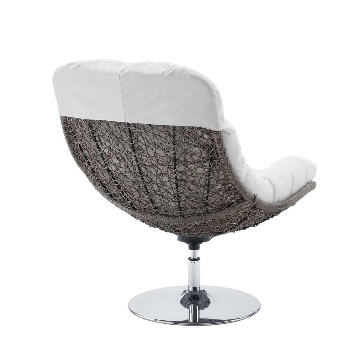 Brighton Wicker Rattan outdoor swivel lounge chair with white cushion and chrome pedestal on Tampa Home & Garden Store