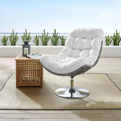 Brighton Wicker Rattan Outdoor Swivel Lounge Chair by Modway with white cushions on a patio on Tampa Home & Garden Store