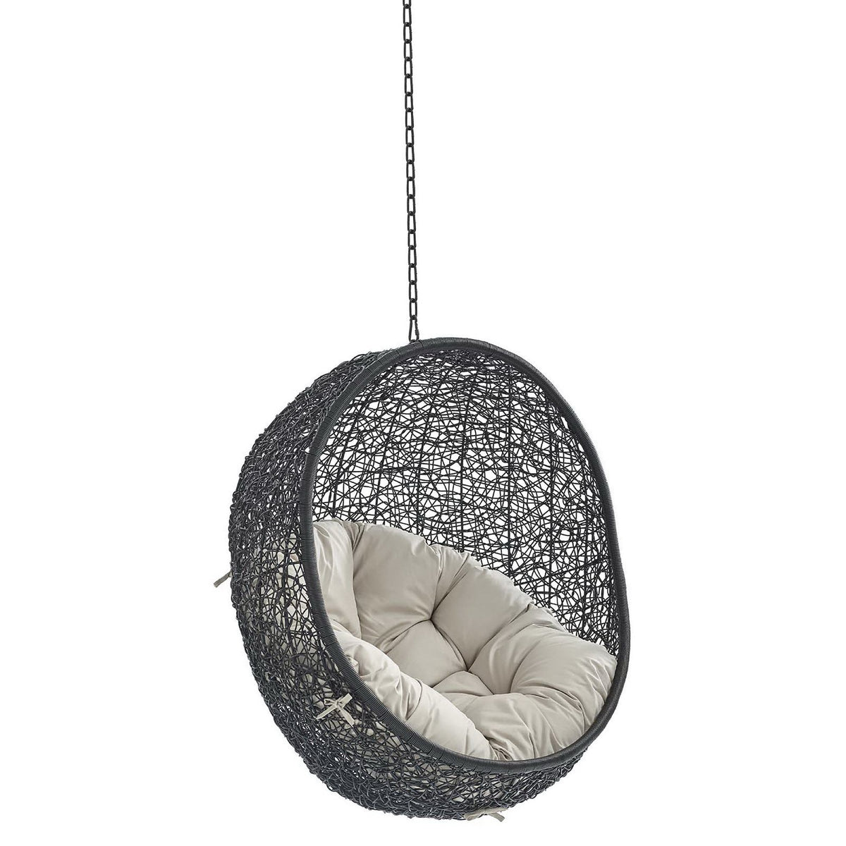 Encase Sunbrella hanging lounge chair without stand in black wicker with beige cushions on Tampa Home & Garden Store