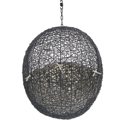 Black woven rattan pendant light with spherical lattice shade and metal chain on Tampa Home & Garden Store