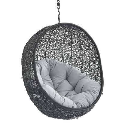 Encase Sunbrella fabric hanging lounge chair in black wicker with grey cushions by HouseOfZazla on Tampa Home & Garden Store