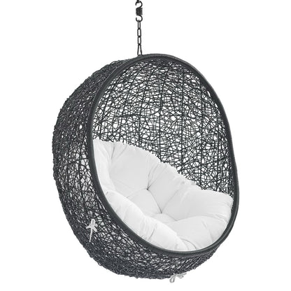 Daybed swing chair in black woven rattan with white Sunbrella cushion, chain suspension on Tampa Home & Garden Store