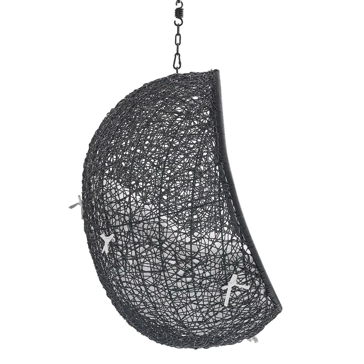 Black woven outdoor hanging lounge chair with chain suspension on Tampa Home & Garden Store