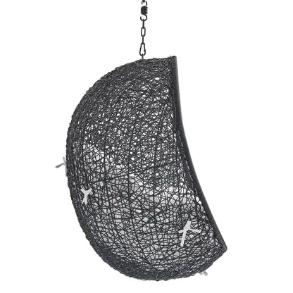 Black woven outdoor hanging lounge chair with chain suspension on Tampa Home & Garden Store