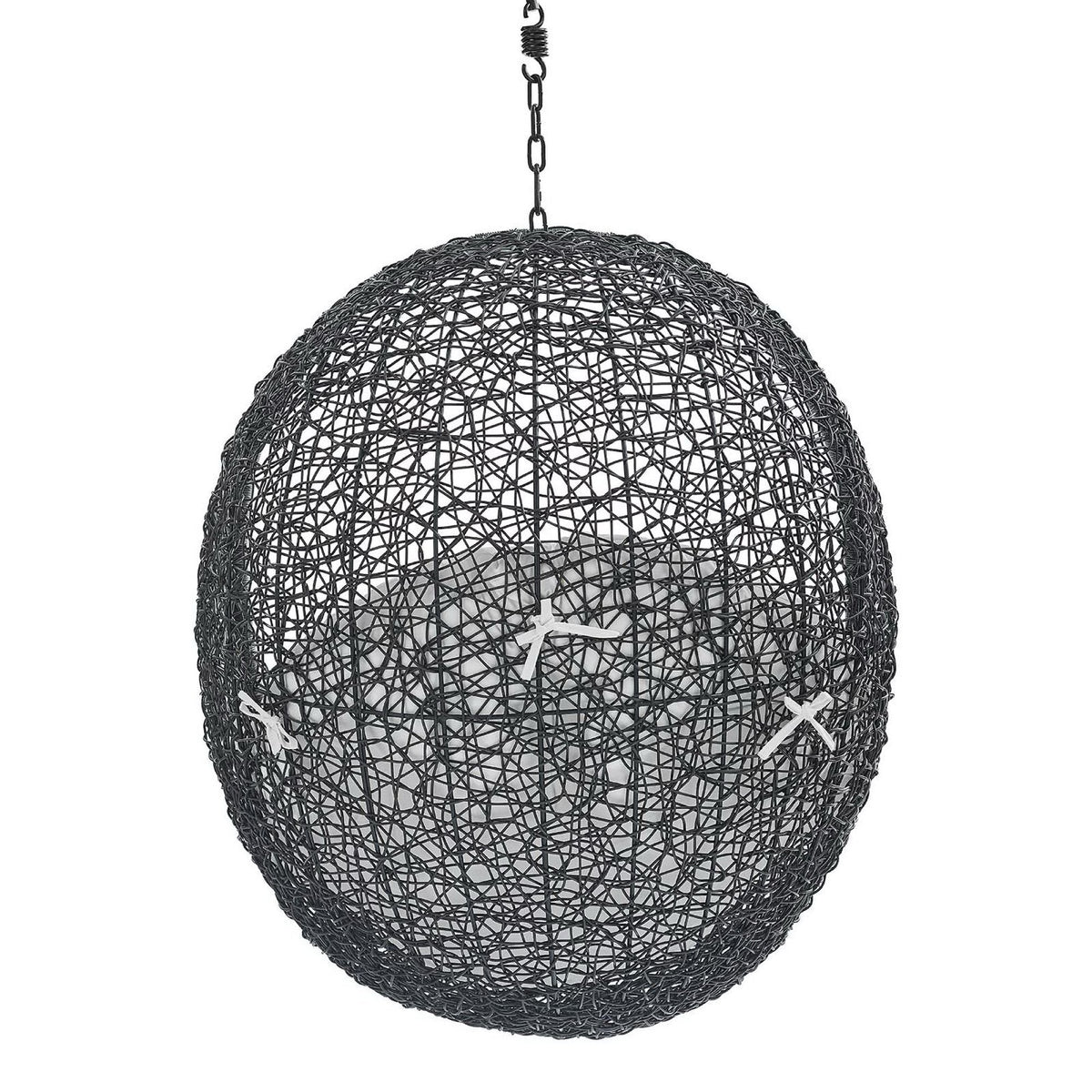 Black woven metal spherical pendant light with hanging chain on Tampa Home & Garden Store