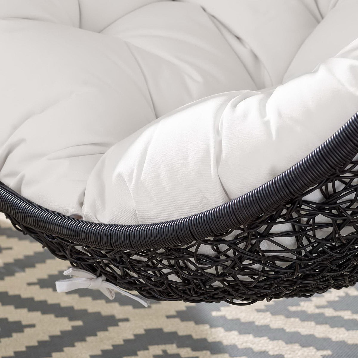 Encase Sunbrella swing outdoor lounge chair by Modway with white cushion in black wicker on Tampa Home & Garden Store