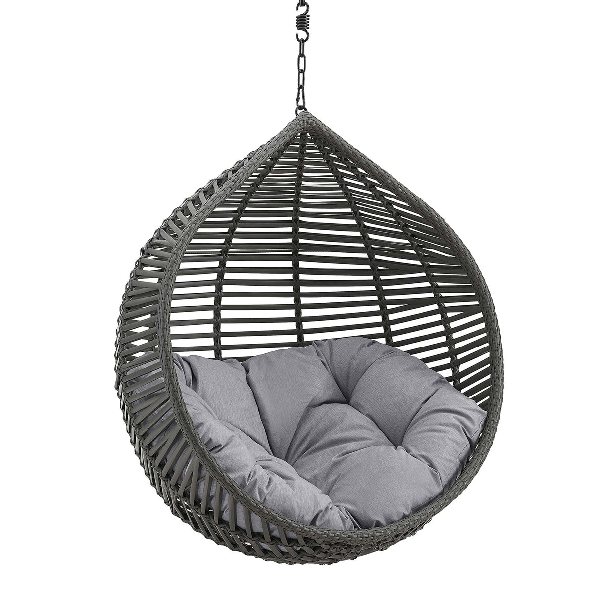 Garner Teardrop outdoor patio swing chair by Modway, dark woven rattan with gray cushion on Tampa Home & Garden Store