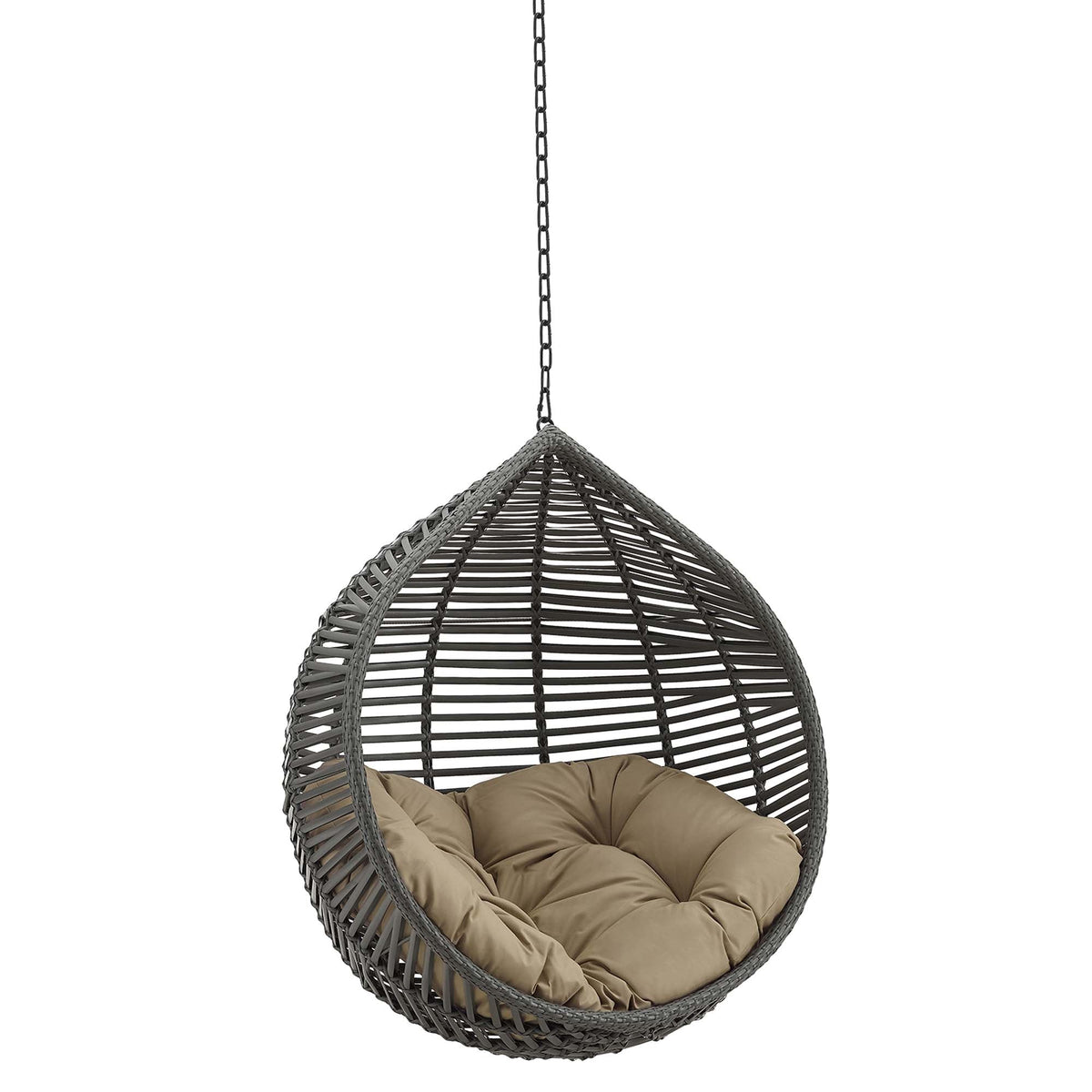 Garner Teardrop Outdoor Patio Swing Chair Without Stand in gray wicker with tan cushion on Tampa Home & Garden Store