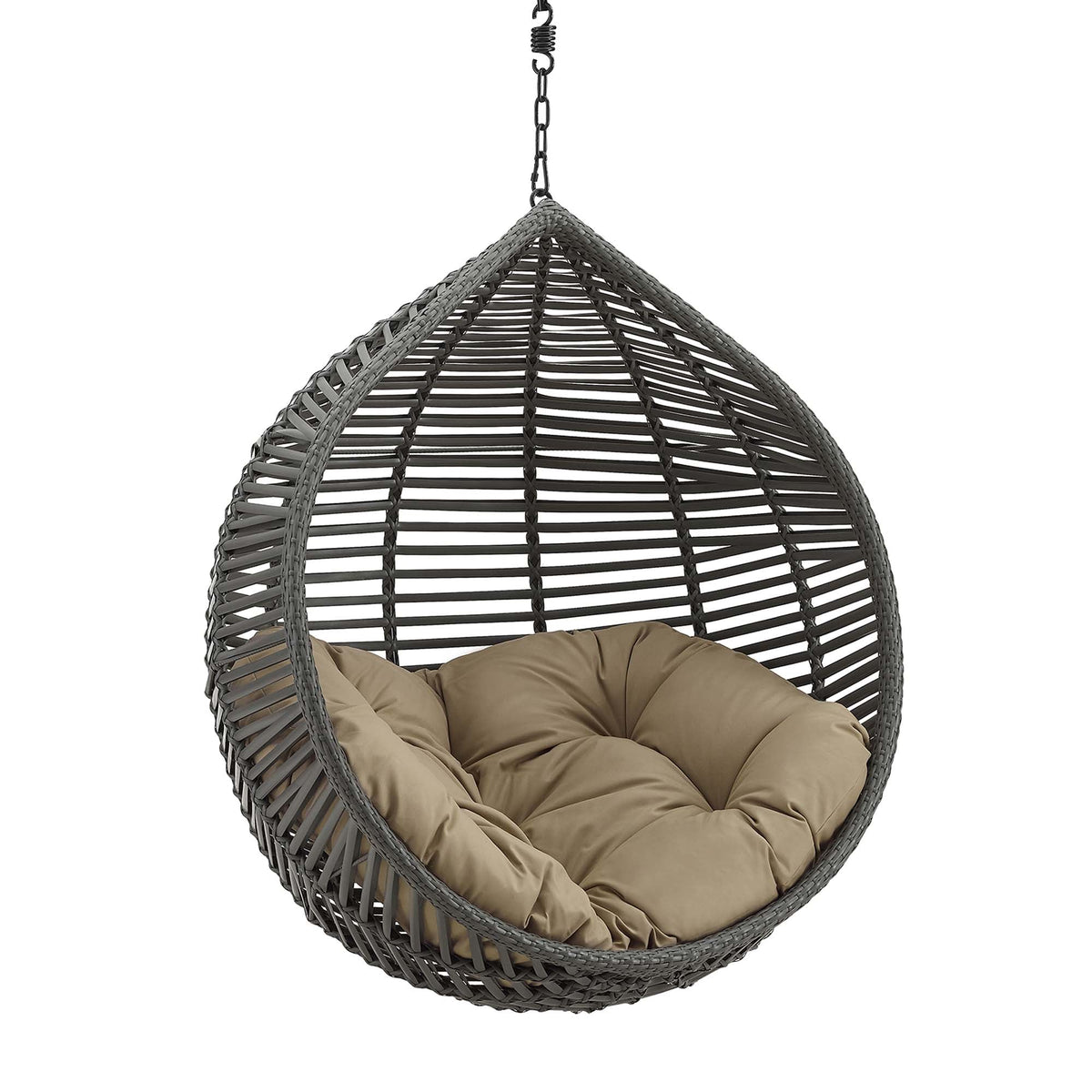 Garner teardrop patio swing chair without stand in dark gray wicker with cushion chain on Tampa Home & Garden Store