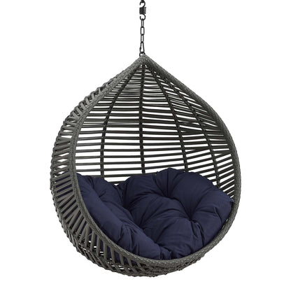 Garner Teardrop Outdoor Patio Swing Chair navy cushion, hanging chain, gray wicker on Tampa Home & Garden Store