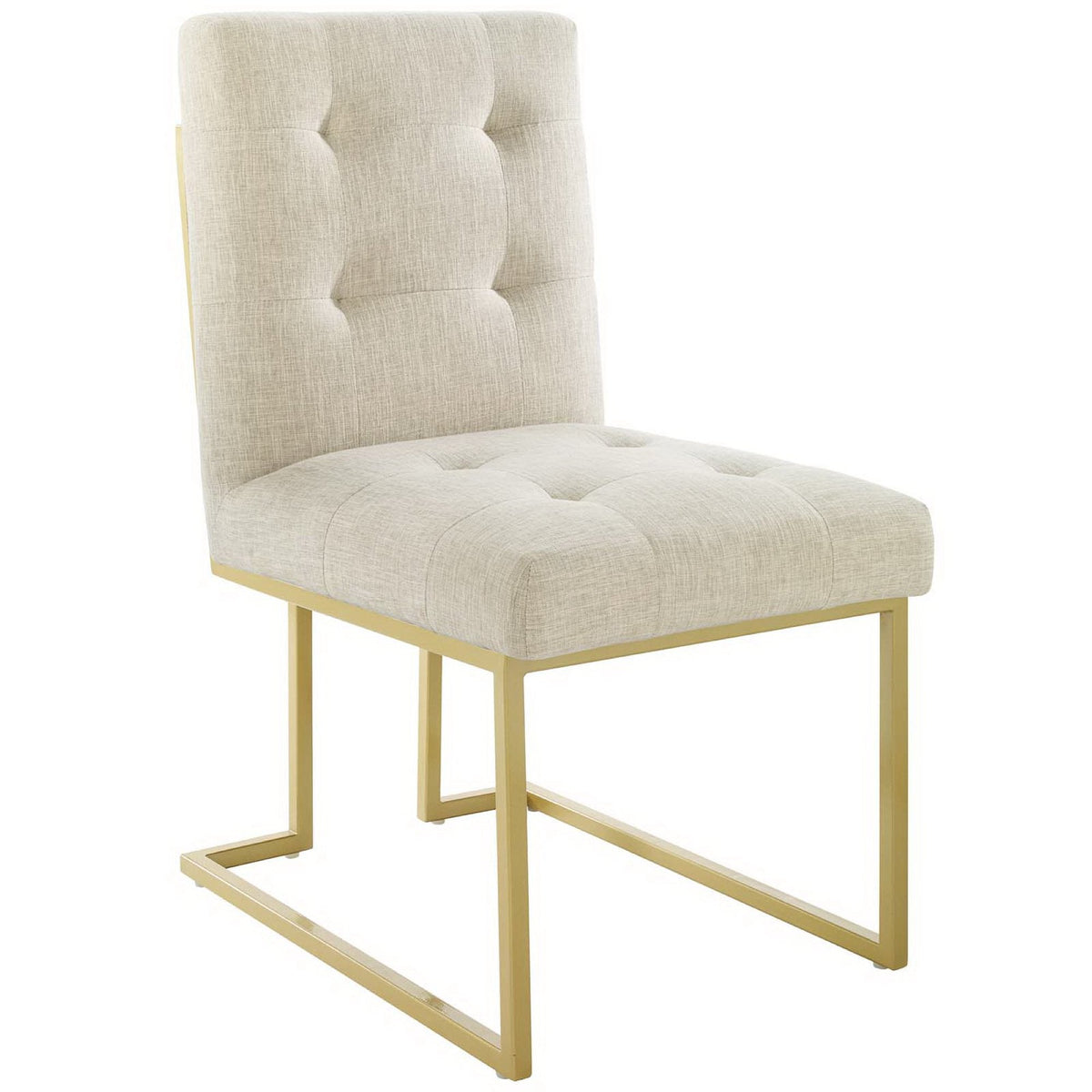 Privy Gold Stainless Steel Upholstered Dining Chair with tufted beige fabric and gold frame on Tampa Home & Garden Store