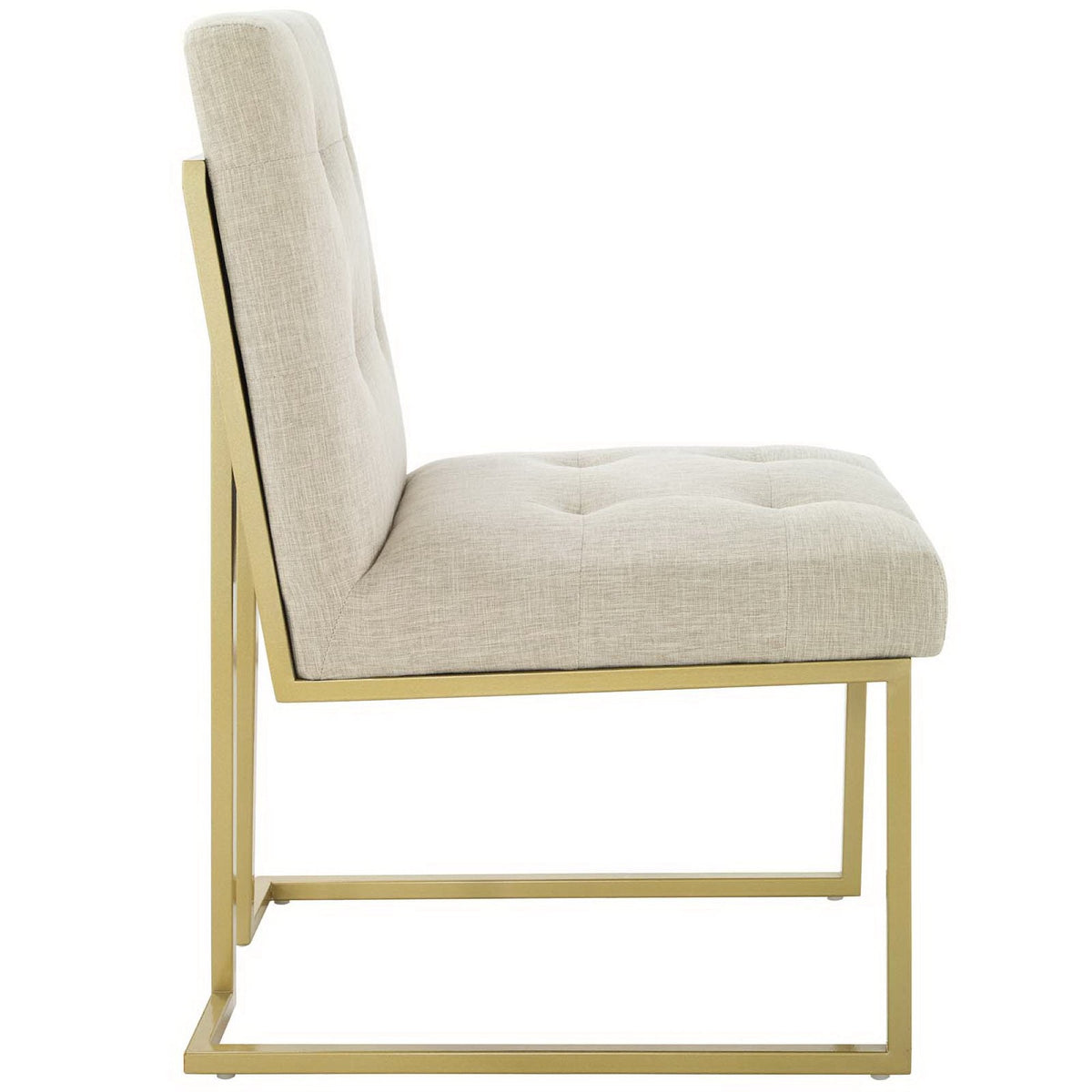 Privy Gold stainless steel dining accent chair with beige upholstered fabric on Tampa Home & Garden Store