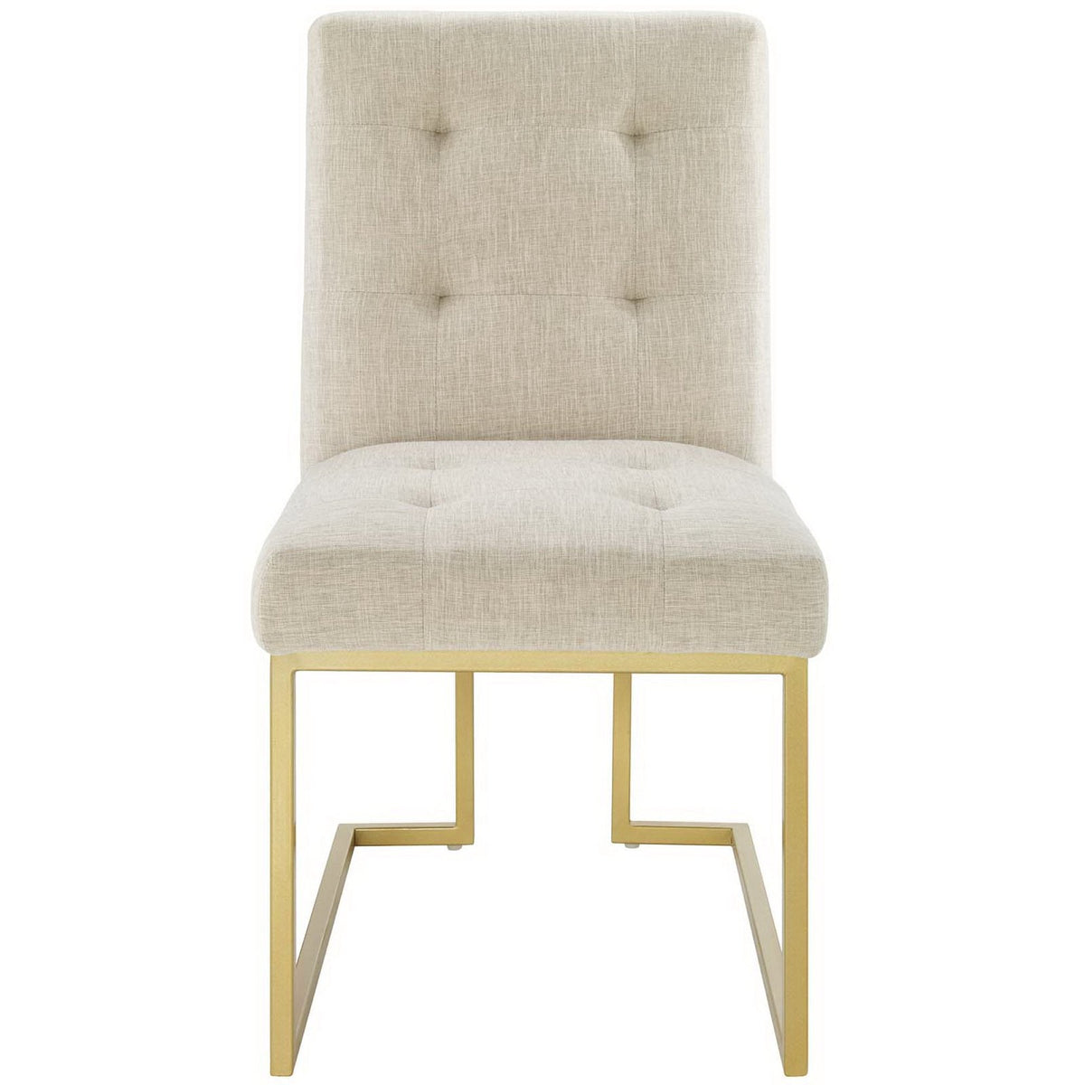Privy Gold stainless steel upholstered dining chair with beige fabric and gold metal frame on Tampa Home & Garden Store