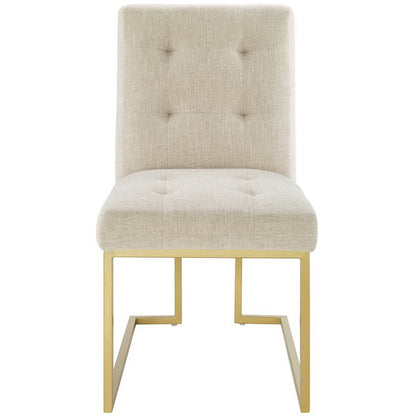 Privy Gold stainless steel upholstered dining chair with beige fabric and gold metal frame on Tampa Home & Garden Store