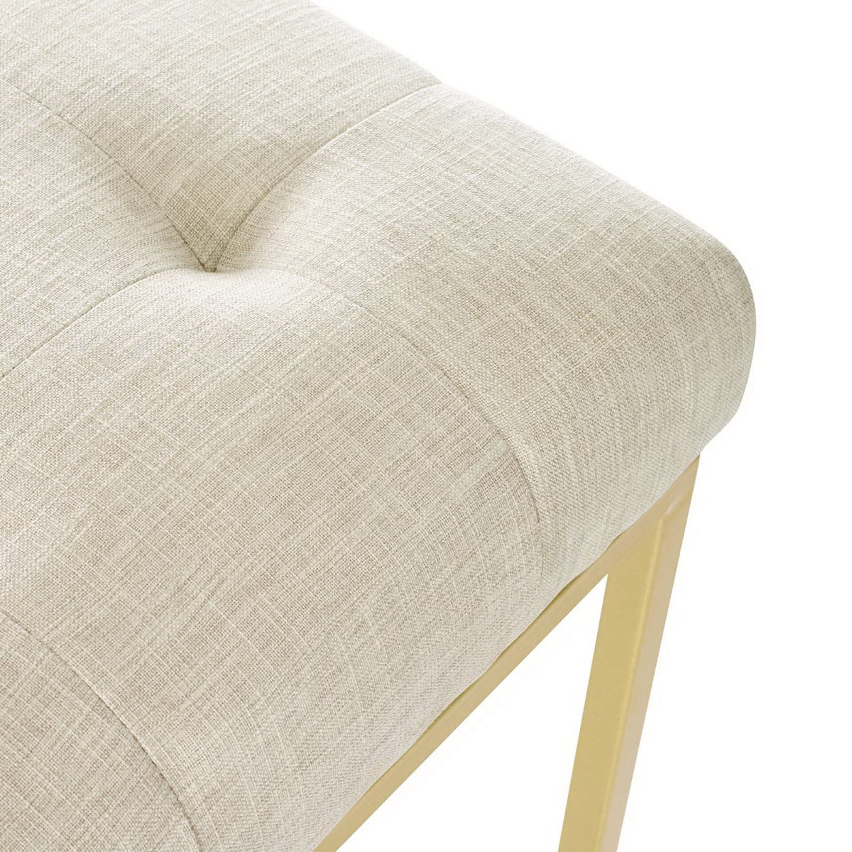 Privy Gold stainless steel dining accent chair with beige upholstered fabric seat and gold frame on Tampa Home & Garden Store