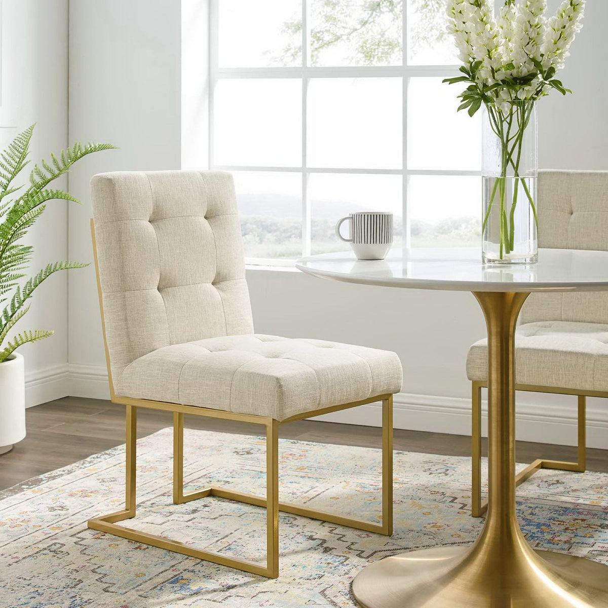 Privy Gold Chair set of 2, beige tufted fabric with gold legs by HouseOfZazla on Tampa Home & Garden Store