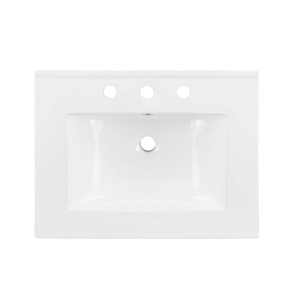 Cayman bathroom sink by Modway, white porcelain vanity with 3 faucet holes on Tampa Home & Garden Store