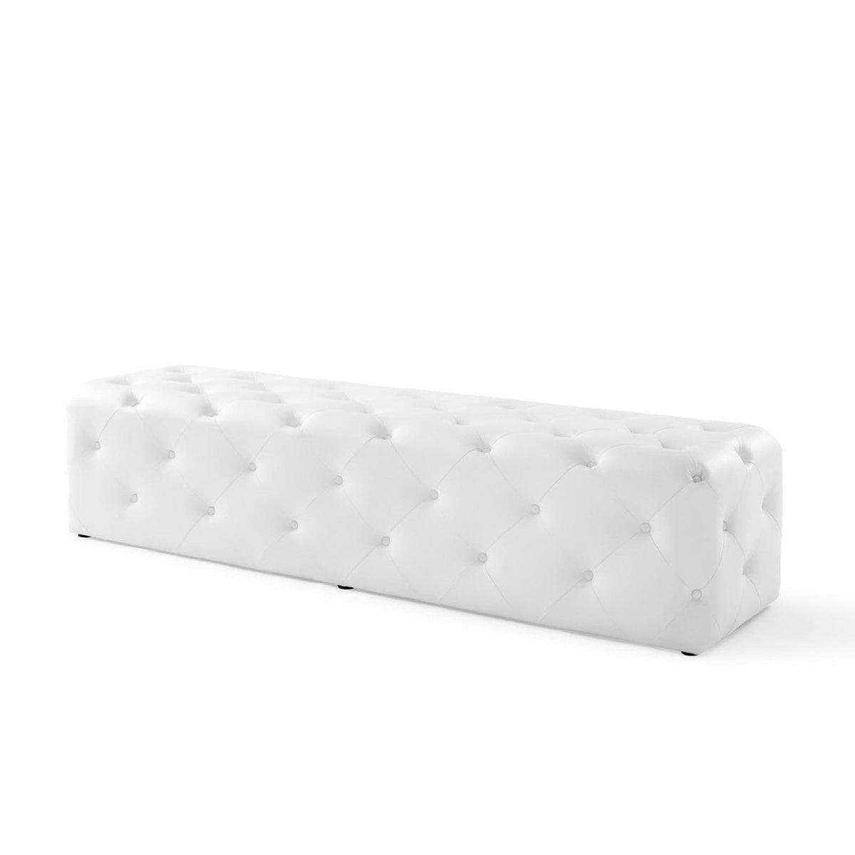 Amour 72in tufted entryway bench white faux leather with button tufts living room furniture on Tampa Home & Garden Store